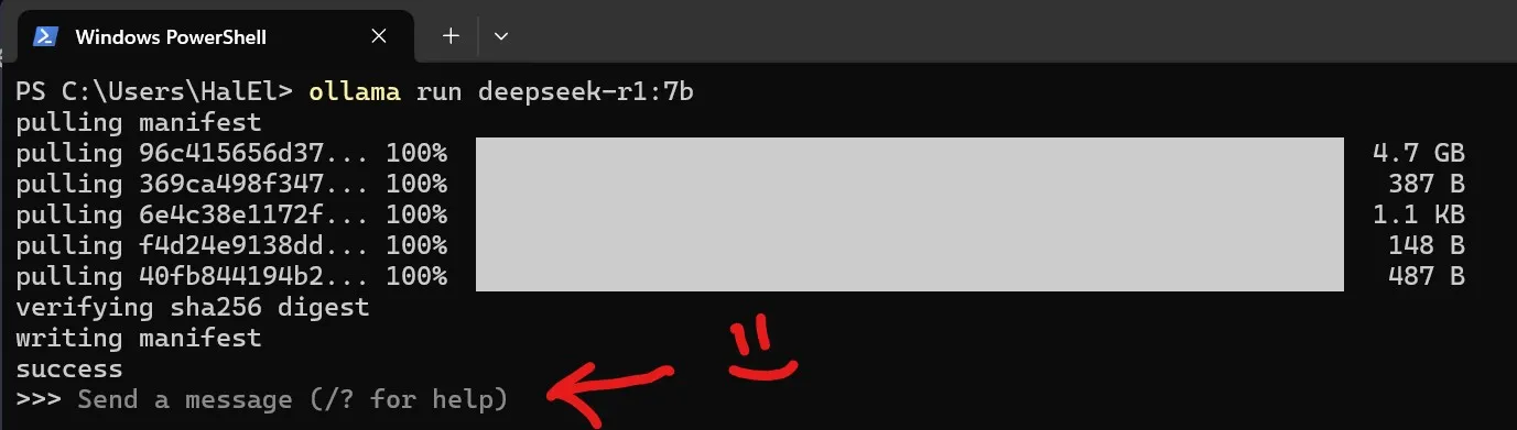 DeepSeek running in PowerShell
